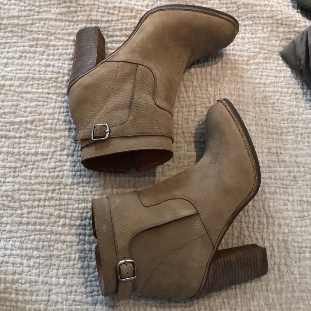 Tan heeled ankle booties